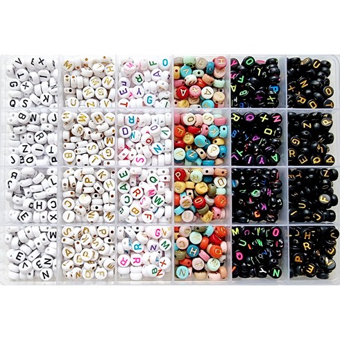 루앤블리 DIY 알파벳 이니셜 비즈 포인트 마스크스트랩 키링 팔찌 반지 공예재료 비즈 키트 1200pcs, 골드팡팡, 1개
