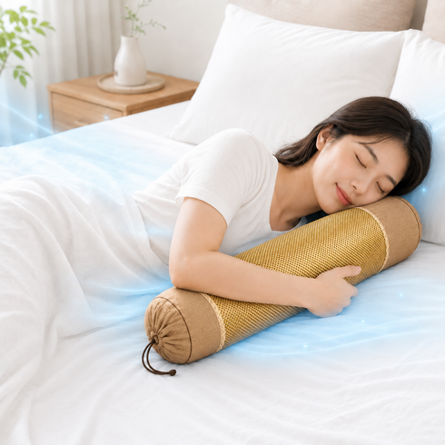 Mosashoe 냉감 바디필로우 등나무 침대 등받이 쿠션 안고자는 죽부인 긴베개, 베이지