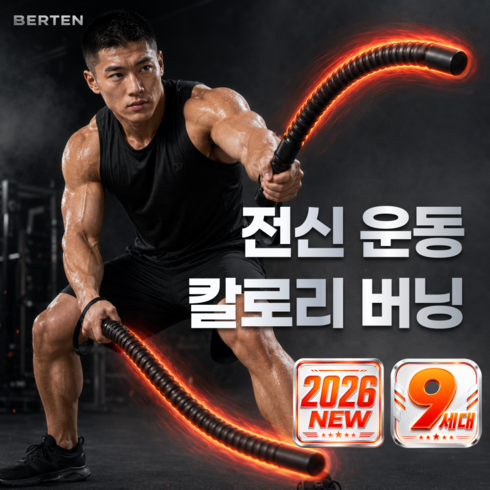 베르텐 9세대 무선 배틀로프 유산소 무소음 홈트 전신 운동 다이어트 전문가용 기구, 1세트, 스텔스 블랙