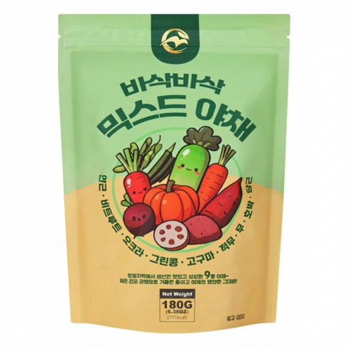 바삭바삭 믹스드 야채칩 저온진공 야채슬라이스 원물 건조 야채과자 건강간식 어린이 과자, 1개, 180g
