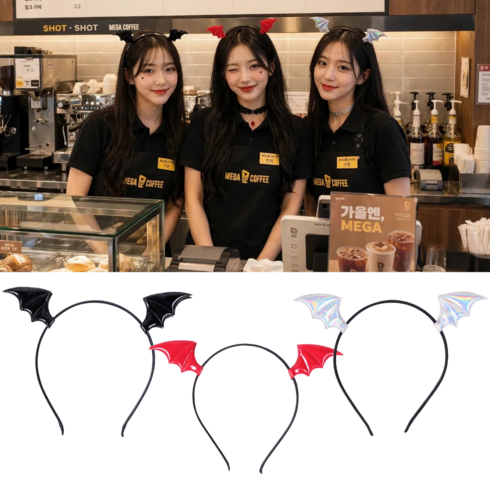 할로윈 머리띠 머리장식 소품 박쥐 3p세트, 1세트, 블랙x레드x실버