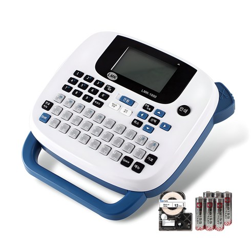 로드메일코리아 휴대용 라벨프린터+12MWK 라벨테이프+건전지, LMK-1000(블루), 1개