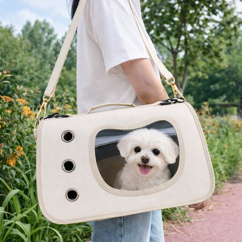 앙플러스 초경량 강아지 고양이 이동가방 소형견 이동장, 1개, 베이지
