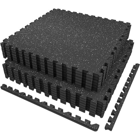 AIRHOP 운동 매트 헬스 매트 흡집 매트 운동기구 소음방지매트 이중 두께 고무 재질 62x62x1.4cm 가정용 홈짐 및 전문 헬스장에 적합, 12개, 검정색/흰색