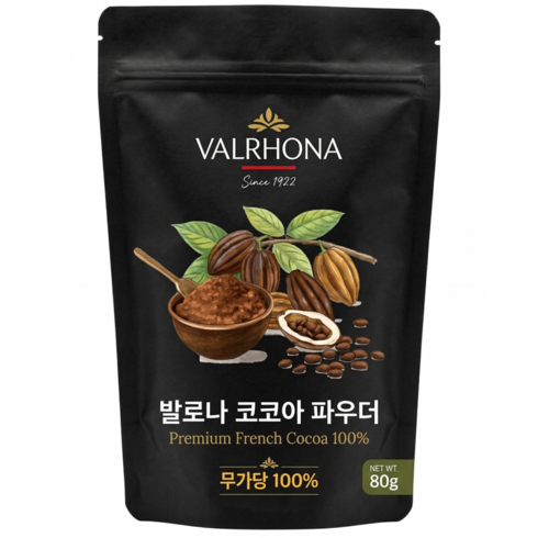 프랑스 발로나 무가당 코코아 파우더, 1개, 1개입, 80g