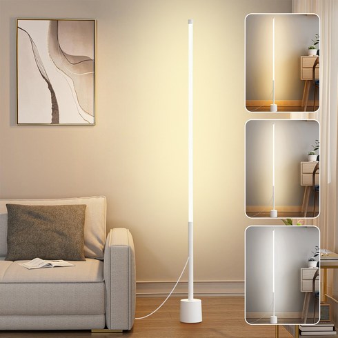 Flyaiku LED 플로어 침실 거실 스탠드조명 심플 장스탠드 3색모드 밝기조절 무드등, 흰색