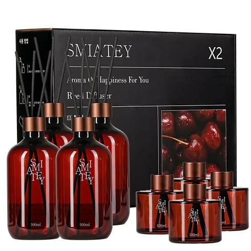 스미어티 디퓨저 대용량 실내 방향제 리필액 선물 세트 집 화장실 방향제 500ml, 블랙체리, 4개