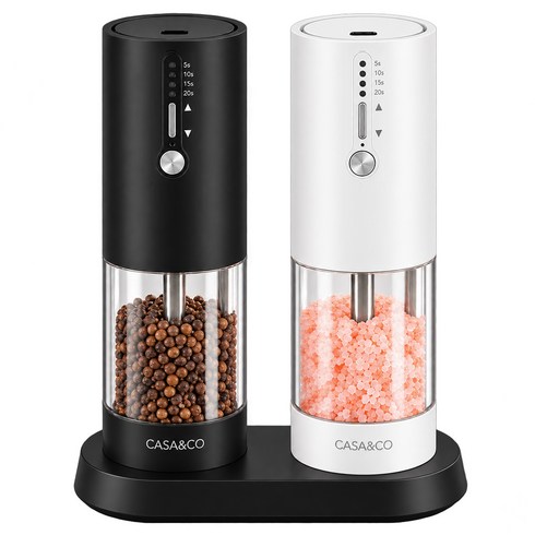 1+1 까사앤코 무선 충전식 대용량 소금 후추 자동 타이머 LED 전동 그라인더 2개, 1세트, 120ml