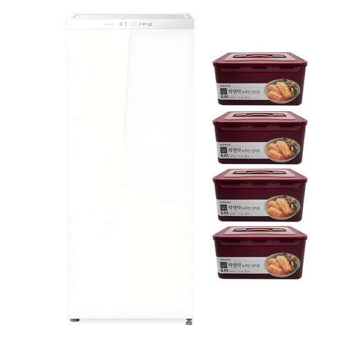 루컴즈 김치다움mini 122L 스탠드형 1도어 김치냉장고 + 락앤락 김치통 4p 세트 방문설치, 화이트, R123M01-L