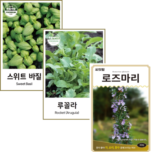 허브씨앗 3종 스위트바질+루꼴라+로즈마리 허브 rosemary 루콜라 바질 키우기 허브 종자, 1개