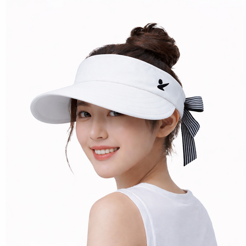 지아이골프 UV 차단 가벼운 나일론 리본 패션 2WAY 탈부착 여름 골프 모자 여성, 화이트, 1개