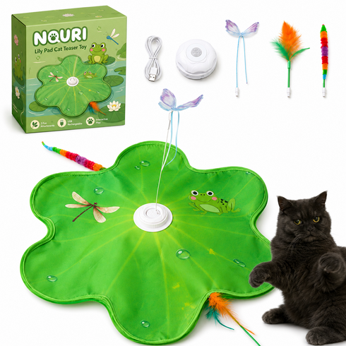 NOURI 지지치 않는 고양이 자동 장난감 꼬리잡기 나비깃털, 그린, 1개