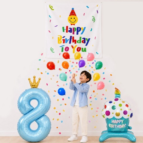 이벤트홀릭 서프라이즈 드롭 생일 현수막 세트 숫자풍선 컨페티 파티용품, 1개, 블루 숫자 8