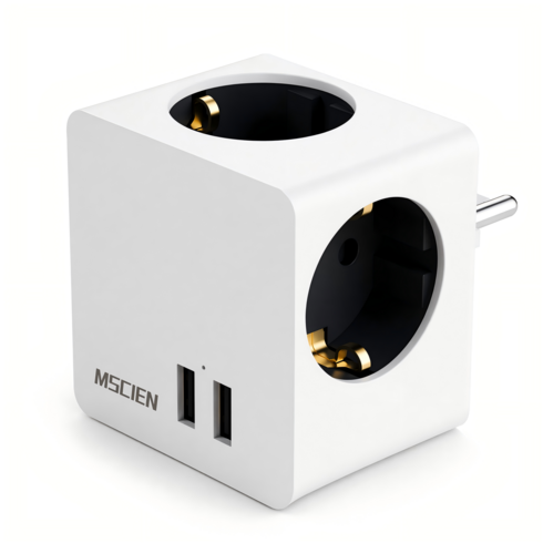 Mscien 3구 콘센트 큐브 USB 고용량 납작 멀티탭, 1개, 화이트, 8.7cm