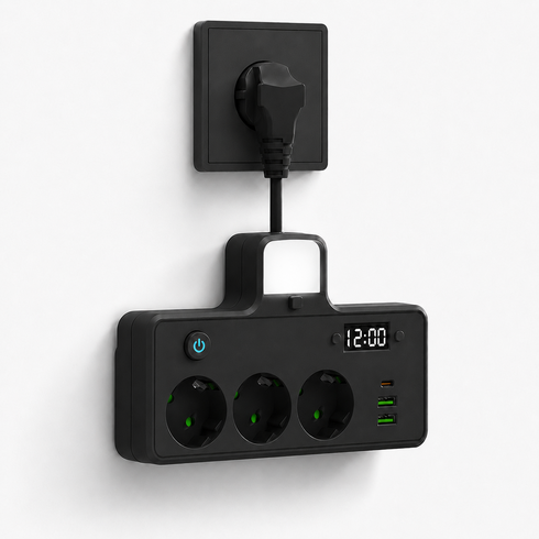1PD+2USB T탭 다기능 확장형 멀티탭 안전도어 야간 무드등 탑재, 블랙-3구, 1개, 10cm