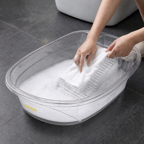 다비온 다기능 손빨래 빨래판 겸용 대야, 1개, 크리스탈 클리어