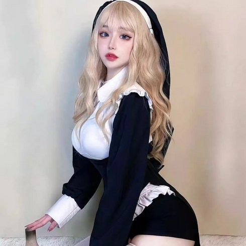 버니앤제인 수녀 코스프레 미스틱 시스터 고딕 드레스 할로윈 유니폼 BJ 방송 의상
