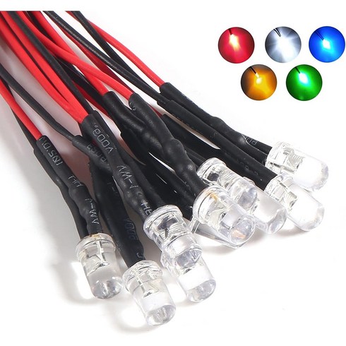 50개입 5mm 와이어 달린 백색 LED 0.1W 5~12V 호환 미니 발광다이오드 공예 장난감 자동차 제작용 램프, 50개