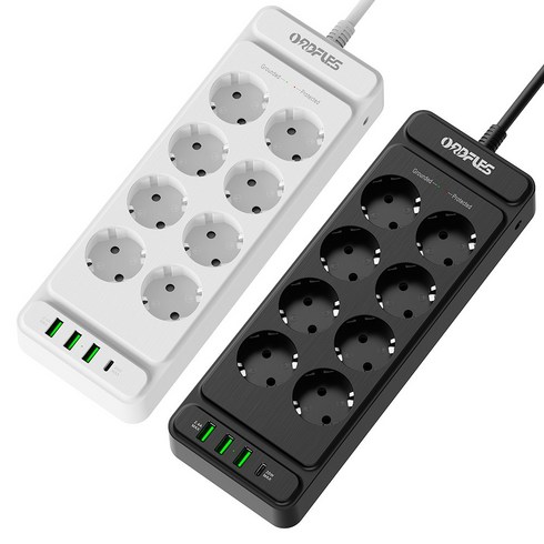 ORDFLES C타입 고속충전 PD20W USB 멀티탭 4/6/8구 고용량 4000W 과부하차단 KC인증, 8구 화이트, 1개, 2m