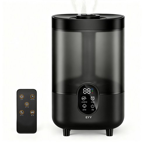 EYY 4.5L 대용량 초음파 가습기 무소음 가정용 스마트 디지털 디스플레이 리모컨 탑재 UV 살균 타이머 기능, 블랙, 1개