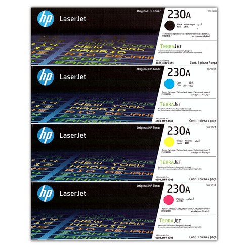 HP 정품토너 230A 4색 세트 W2300A W2301A W2302A W2303A, 1세트, 검정+파랑+노랑+빨강