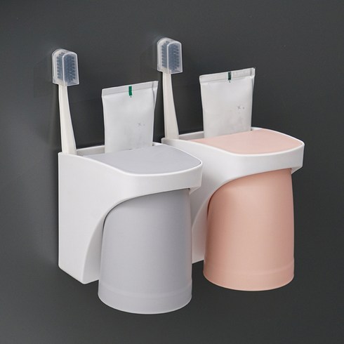 흡착식 자석 거꾸로 양치컵 걸이 거치대, 핑크, 그레이, 1세트, 그레이+핑크