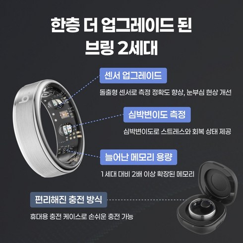 브링G2 업그레이드 스마트링 스마트링반지 방수 초경량 블루투스 자체개발 국내앱 애플 갤럭시 호환 슬립테크, size8, 실버(스테인리스 스틸)