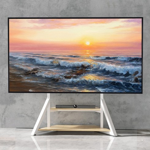 UNHO 특대형 TV 스탠드 높이조절 65-100인치 TV 거치대 철제+우드, 화이트+네추럴, 1개, U-Z1188-WT