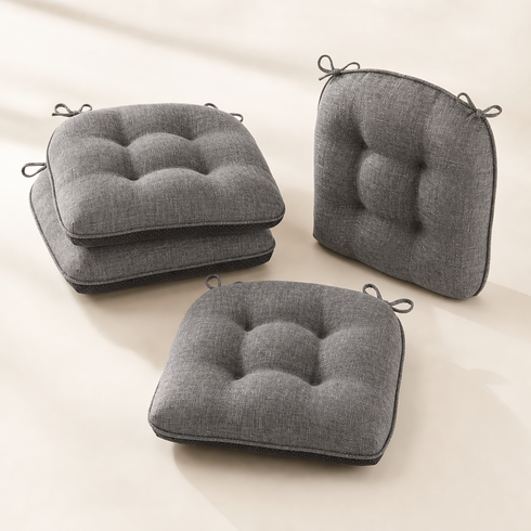 주방 의자 쿠션 4p 세트 42x39cm 메모리폼 미끄럼 방지 스트랩 고정 다크 그레이 식탁 의자용 부드러운 터프트 논슬립 메모리폼 시트 쿠션 엉덩이 꼬리뼈 허리 통증 완화