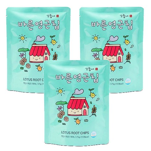 꼬숩네 기름기없이 담백 고소한 무농약 연근칩 3팩, 3개, 25g