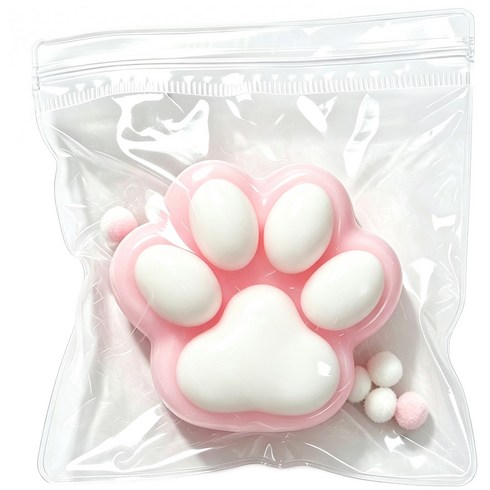 고양이 발바닥 말랑이 촉감 장난감 스트레스 해소, 핑크+화이트, 50g, 1개