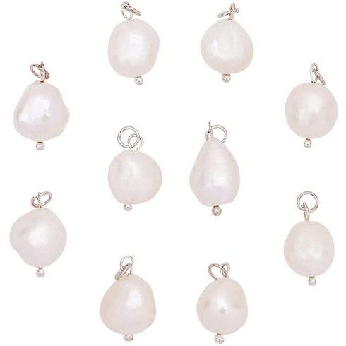 10개 천연 담수 진주 펜던트 황동 장식 크림빛 흰색 16x9~10mm 구멍: 3mm, 하얀색