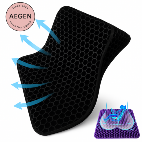 Aegen 벌집쿨 체중분산 의자쿠션 실리콘여름방석 Pressure-Distributing Cool Summer Seat Cushio, 미드나잇블랙 (Midnight Black)