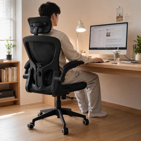 Takata 인체공학 메쉬 허리 편한 사무용 의자 장시간 학생 의자, 블랙+블랙