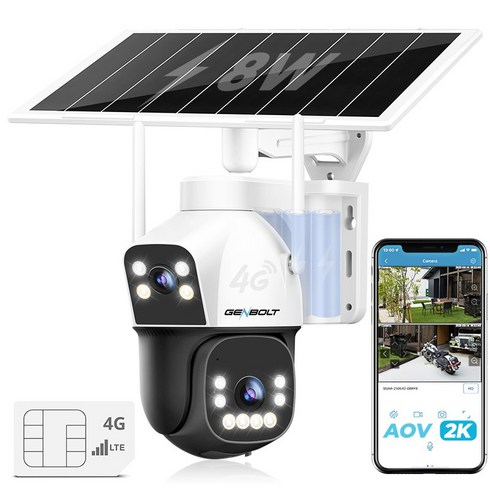 Genbolt 태양광 듀얼 렌즈 실외용 CCTV 충전식 무선 감시 카메라 추적감시 4G AOV PTZ IP66 15600mAh 8W 한글앱 데이터 별도 구매, 1개, GB-217HKXV-Black