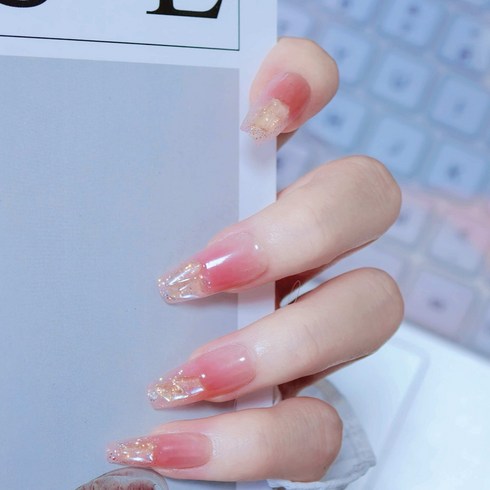 SEVEN NAILS 샤이닝 핑크 뮤즈 글루온네일 미디엄 오벌, 1세트, M