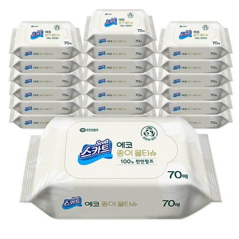 스카트 에코 종이 물티슈 리필형, 150g, 70개입, 20개