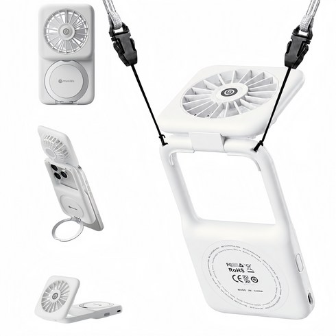 minilife 휴대용 선풍기 5in1 다기능 넥108g 탁상용 핸디형 마그네틱 거치대 다각도 조절, 흰색, F2