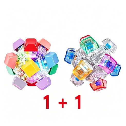 BIKASU LED 클릭커 키링 12구 스트레스해소 딸깍이 키보드 키링, 2개, 투명 컬러 + 마카롱 컬러