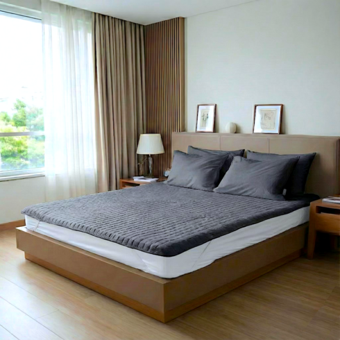 엣지홈 호텔 침대 패드 고정밴드 누빔 이불 매트리스 패드 슈퍼 싱글 퀸 킹, 차콜 그레이