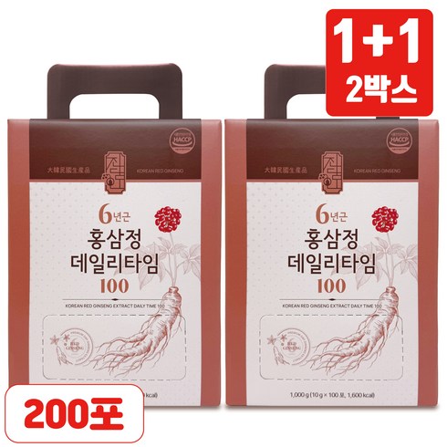 [홍삼스틱 1+1] 6년근 홍삼정 스틱 총 200포 온가족 환절기 대용량 실속세트!, 2박스, 100회분