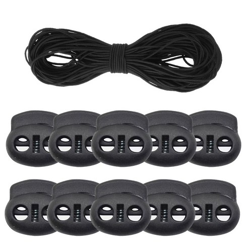 둥근 칼라 고무줄 4m+끈조절 돼지코 스토퍼10개, 1개, 블랙3mm