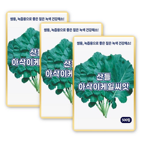 산들 아삭이 케일씨앗 500립 쌈채소 녹즙 상품성 좋은 건강채소 케일씨 종자, 3개