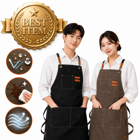레더츠 캔버스 통풍 앞치마 방수 포켓, 1개, 딥블랙