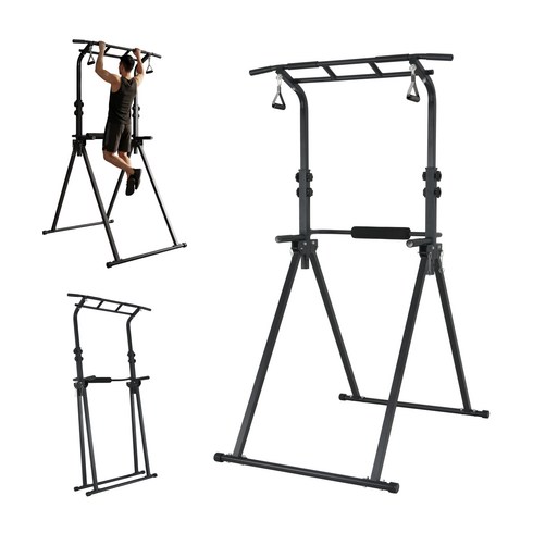 WELLGYM 접이식 다용도 홈 턱걸이 바 190-230cm높이 10단계 조절가능 철봉 운동기구, Black