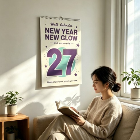 2027 달력 인스타그램 스타일 벽걸이 캘린더 한국 달력/오리지널 디자인 노르웨이 스타일 숫자 카렌다 큰글자 캘린더 간결한 스타일 레트로 인테리어 벽걸이 달력, 보라색, 보라색, 1개