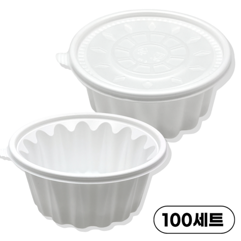 일회용 냉면용기 195파이 대 백색 (용기+뚜껑) 배달 포장용기, 1박스, 100세트