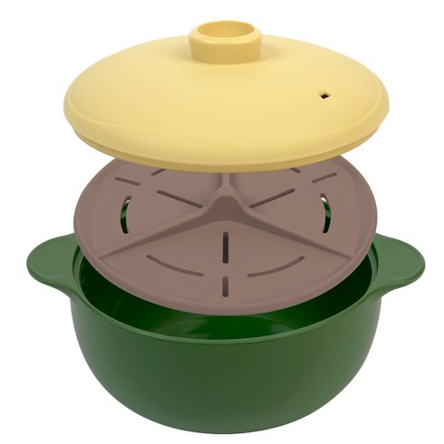 니콜레타 국산 실리콘 찜기 전자레인지 용기 세트 1300ml, 그린모던, 1개