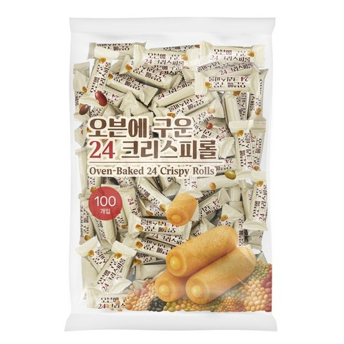 오븐에 구운 곡물 24곡 미니 크리스피롤 과자 100개(개별포장), 1개
