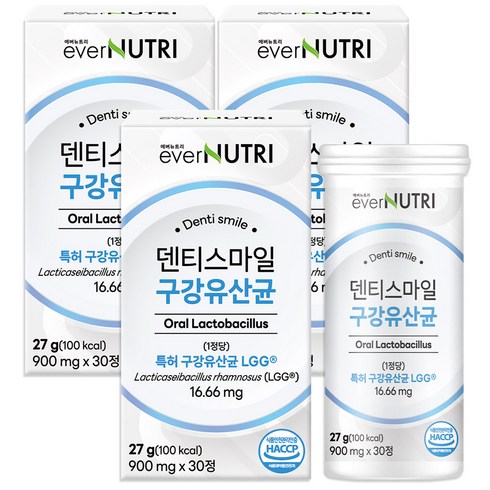 에버뉴트리 덴티스마일 구강유산균 자일리톨 특허 유산균, 3개, 30정